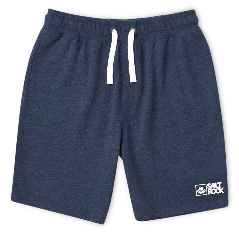 Front view of Saltrock men's Original essential sweat shorts in blue marl with white drawstring waist.