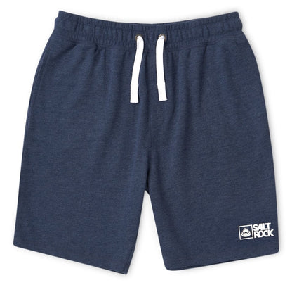 Front view of Saltrock men's Original essential sweat shorts in blue marl with white drawstring waist.
