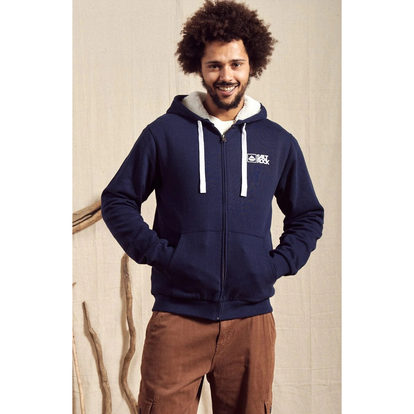 Saltrock Mens Original Faux Fur Lined Zip Hoodie Dark Blue