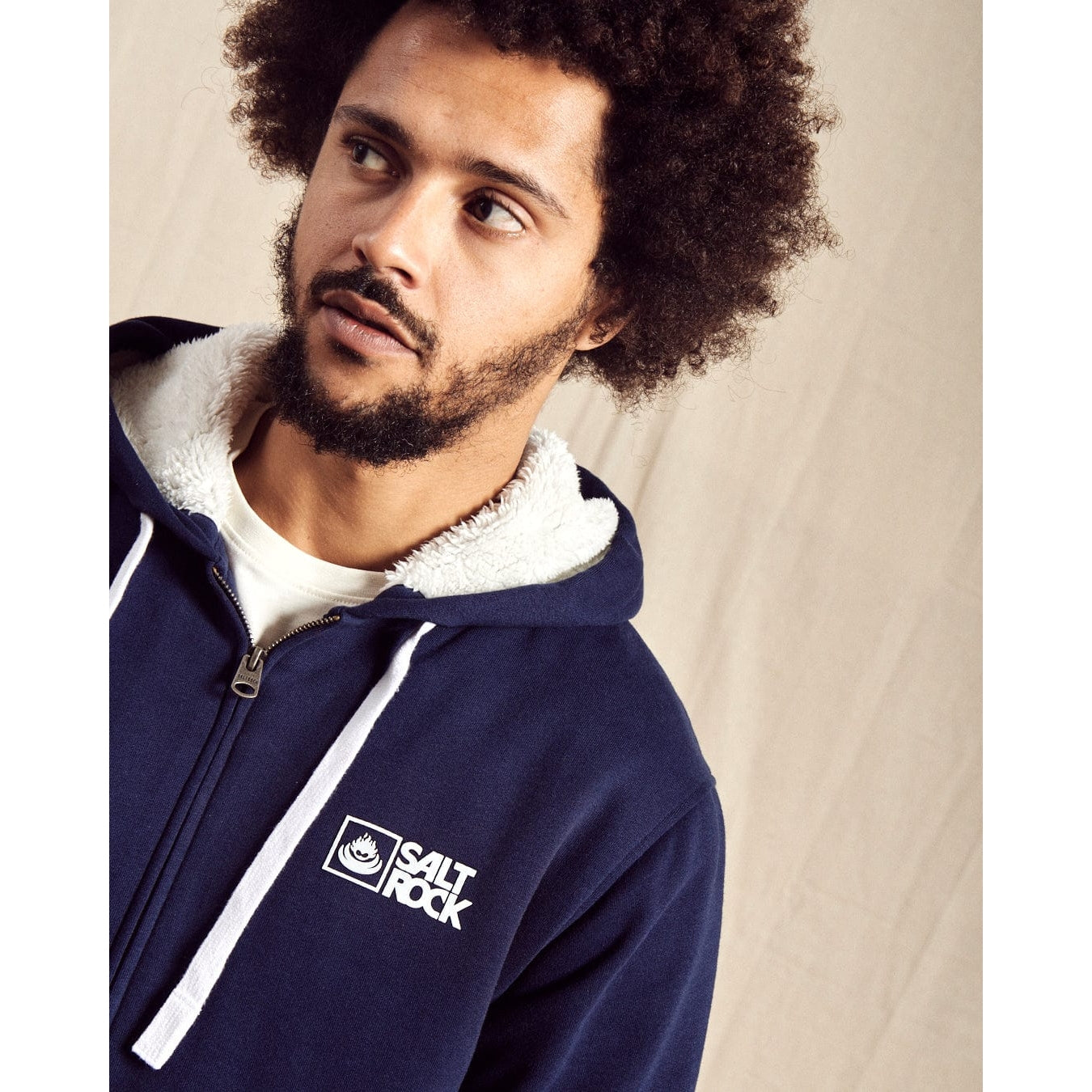 Saltrock Mens Original Faux Fur Lined Zip Hoodie Dark Blue