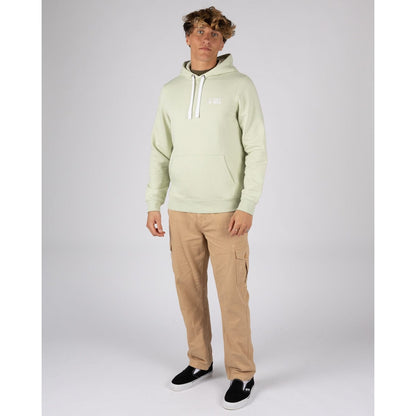 Man wearing a Saltrock mens Original pop hoodie in Light Green with tan trousers