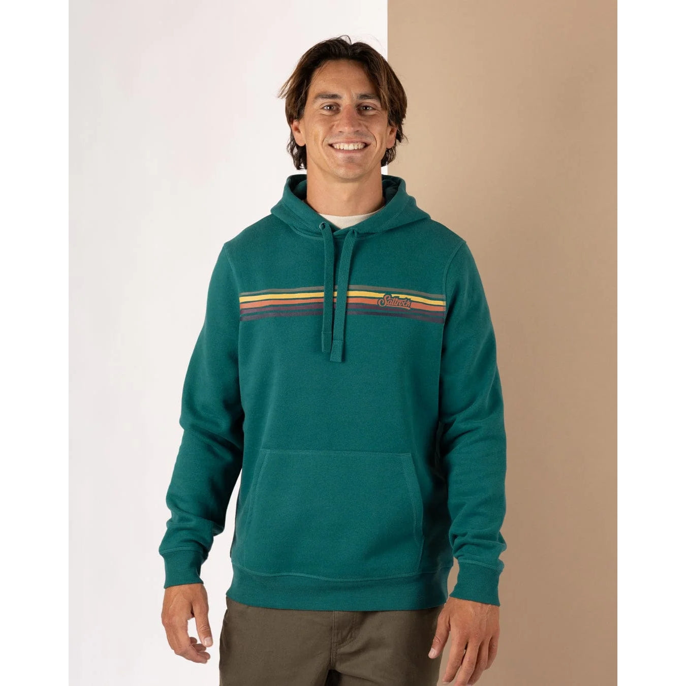 Saltrock Mens Torn Stripe Pop Hoodie Dark Teal