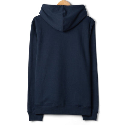 Back view of a navy blue Saltrock Tribal Stripe pop hoodie with elasticated cuffs and bottom hem