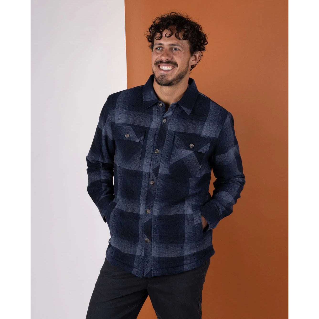 Saltrock Mens Woody Sherpa Lined Check Shacket Blue