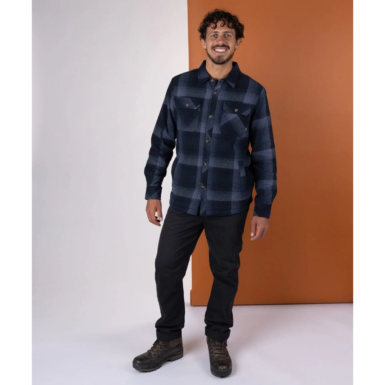 Saltrock Mens Woody Sherpa Lined Check Shacket Blue