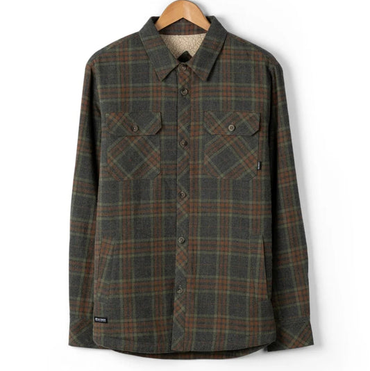 Saltrock mens grey check Woody lined shirt on a hanger against a white background