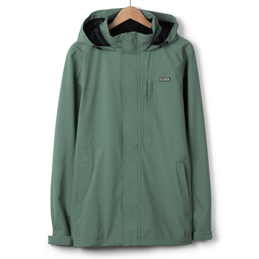 Front view of a mens Saltrock Whistler II waterproof hooded jacket in light green.