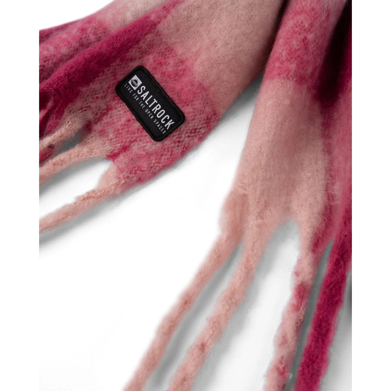 Pink check scarf with a Saltrock logo on a white background