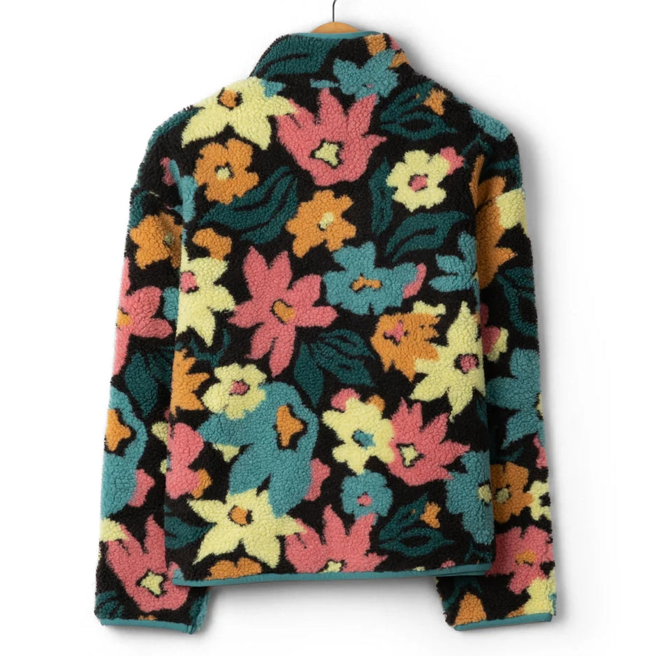 Back view of a womens Saltrock Holidaze multicolour floral sherpa zip fleece