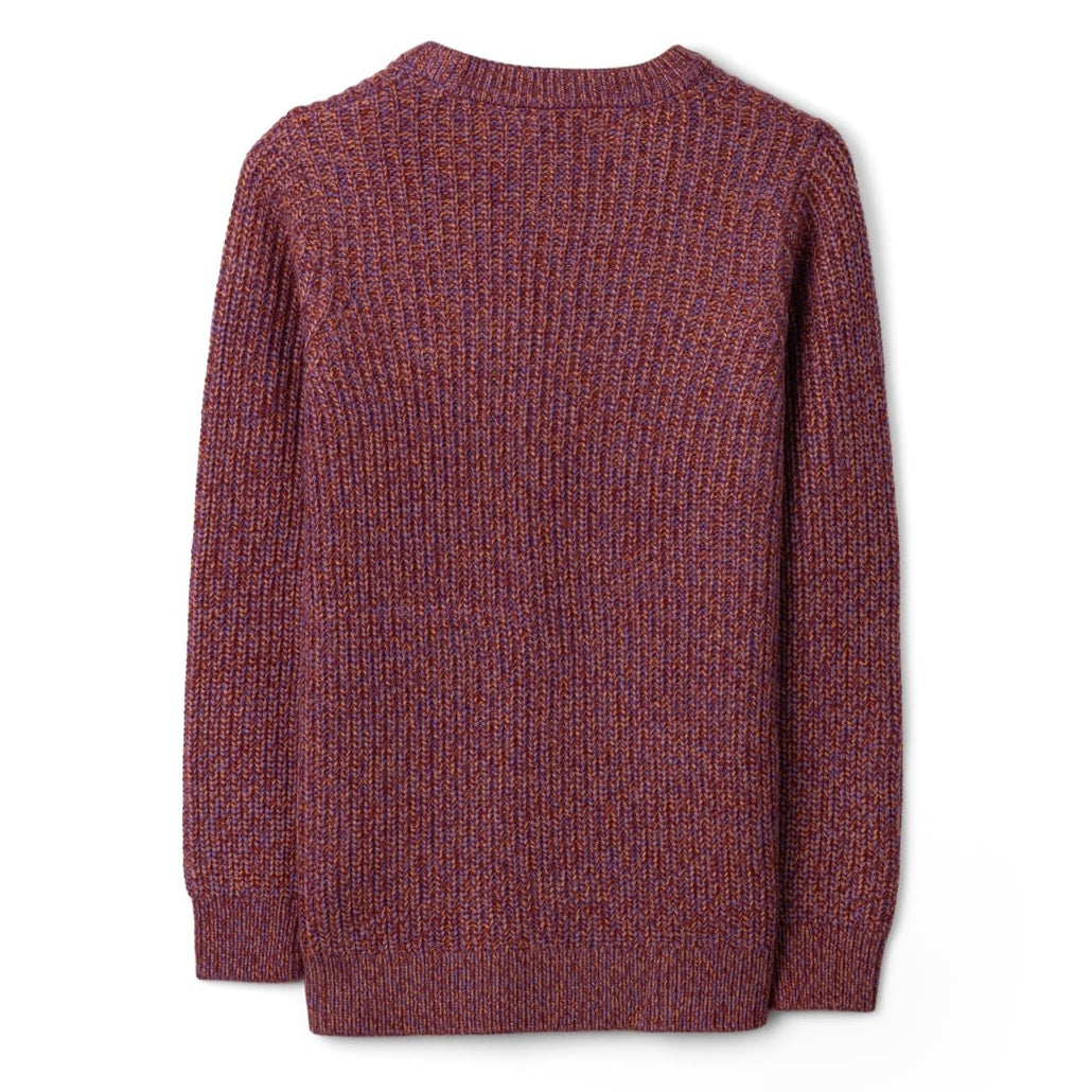 Back view of a womens Saltrock Lucy crew neck longline knitted jumper in purple.