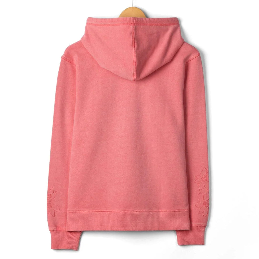 Back view of a womens Santrock Trader Tonal bright pink pop hoodie on a white background