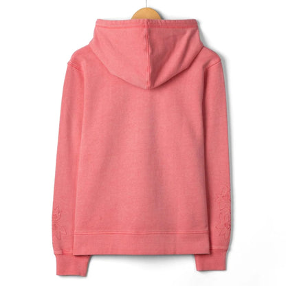 Back view of a womens Santrock Trader Tonal bright pink pop hoodie on a white background
