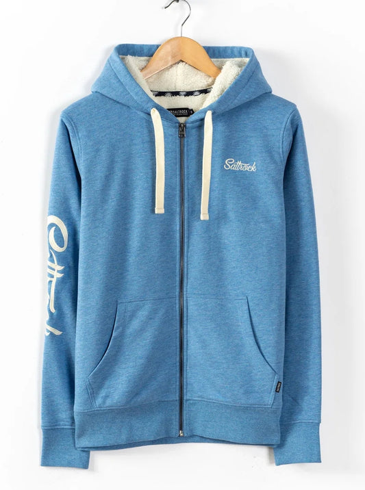 Saltrock womens blue lined hoodie with full zip and front pockets in soft fleece material