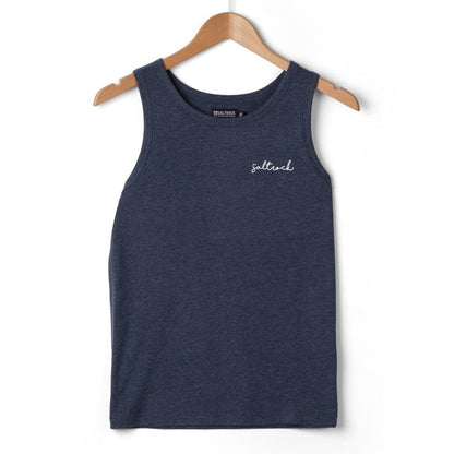 Front view of a womens Saltrock Velator essential vest in blue marl with a small chest logo on a white background