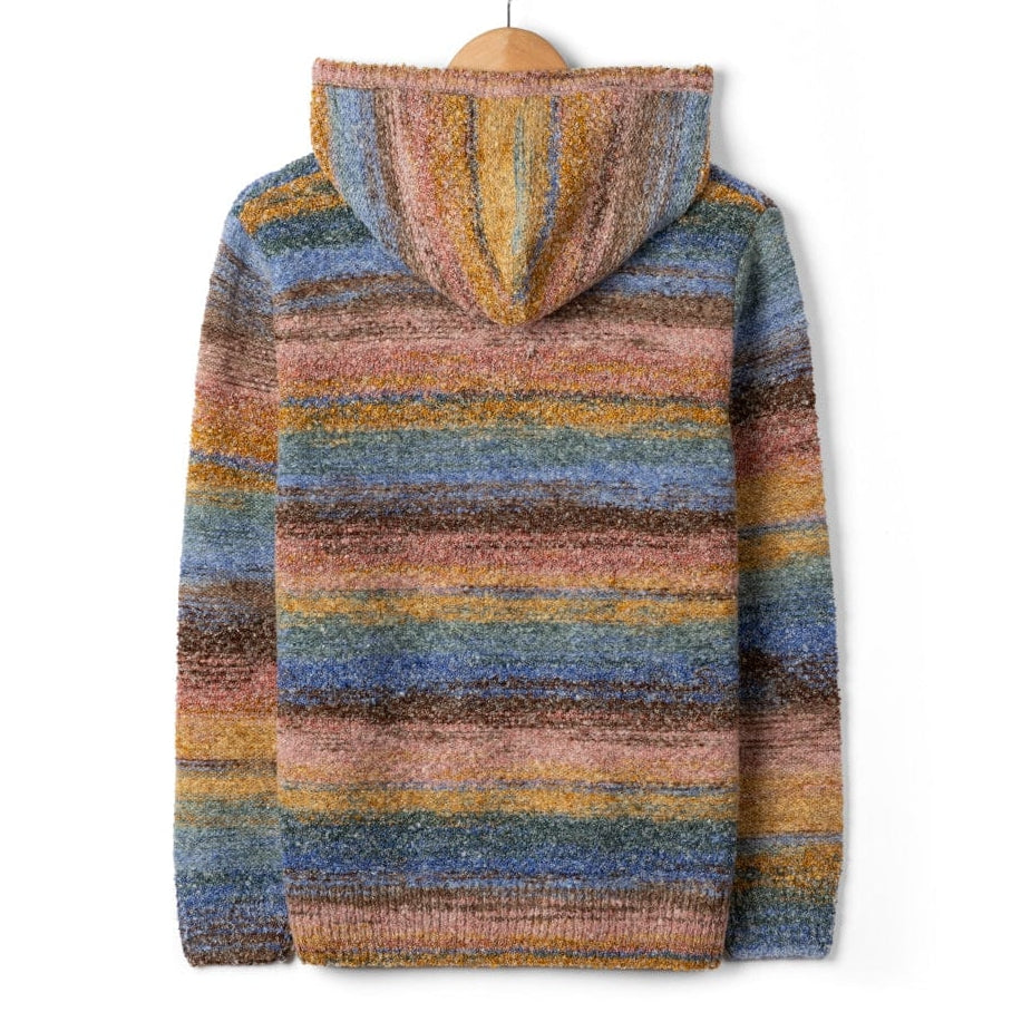 Back view of a Saltrock womens multicolour Space Dye Erin stripe knitted hoodie