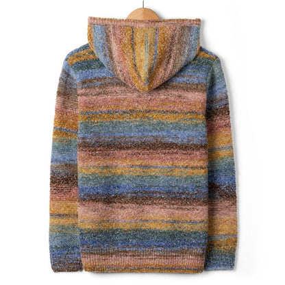 Back view of a Saltrock womens multicolour Space Dye Erin stripe knitted hoodie