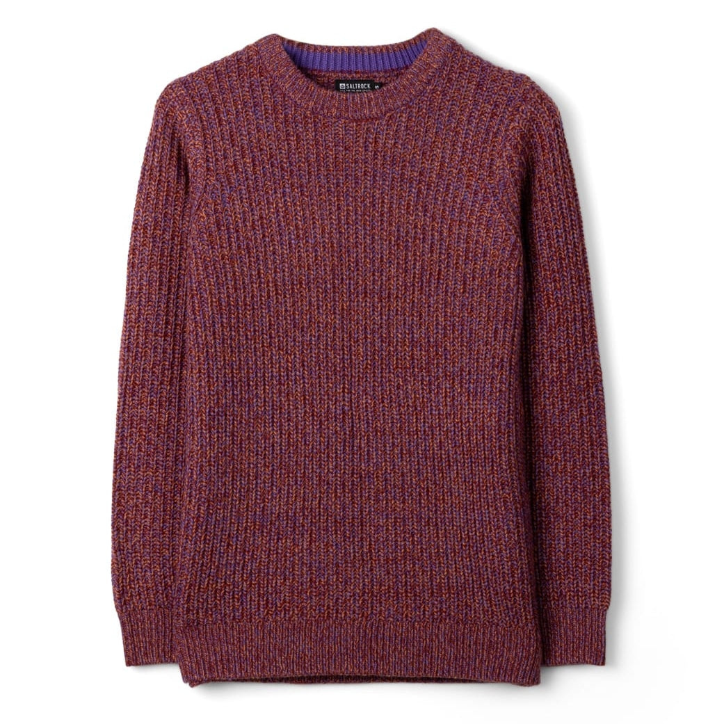 Front view of a womens Saltrock Lucy crew neck longline knitted jumper in purple.