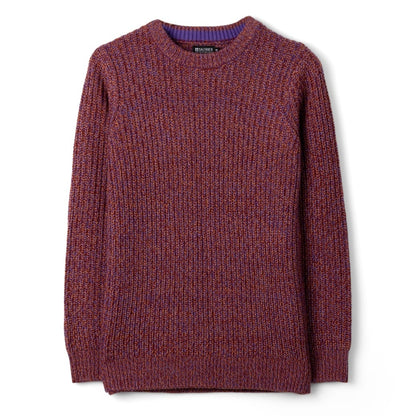 Front view of a womens Saltrock Lucy crew neck longline knitted jumper in purple.