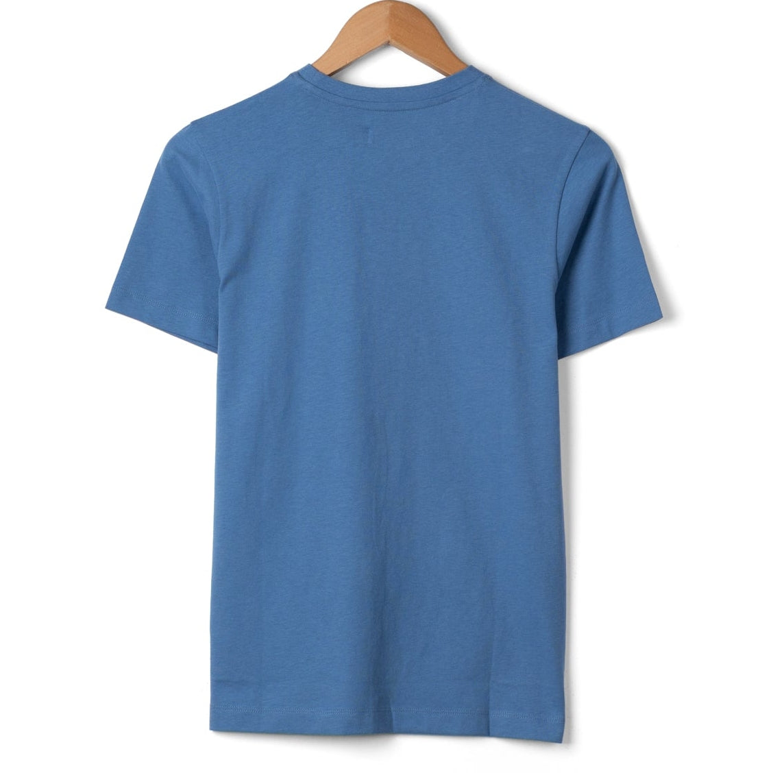 Back view of a womens Saltrock Trader Daze short sleeve t-shirt in bright blue on a hanger against a white background