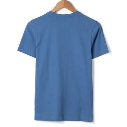 Back view of a womens Saltrock Trader Daze short sleeve t-shirt in bright blue on a hanger against a white background