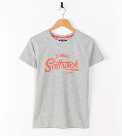 Saltrock womens tee grey featuring a bold orange logo on soft cotton fabric