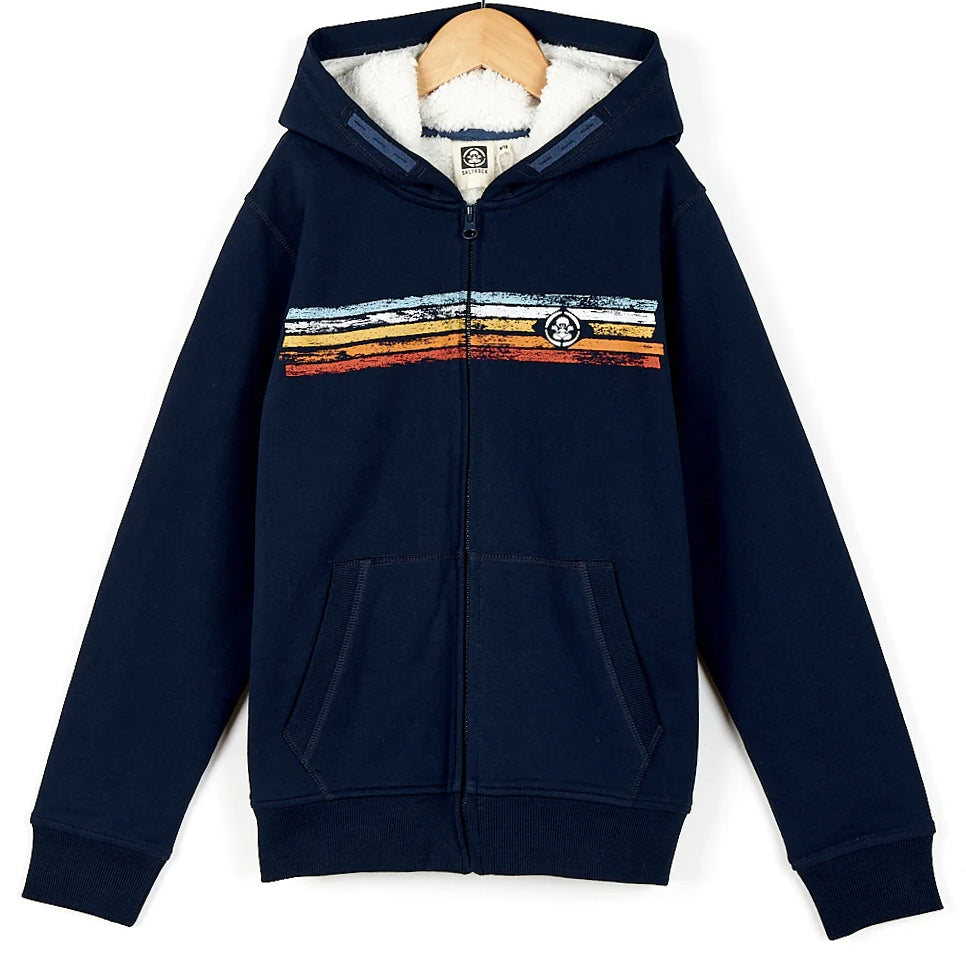 Saltrock Kids Tok Stripe Fur Lined Zip Hoodie Navy Blue