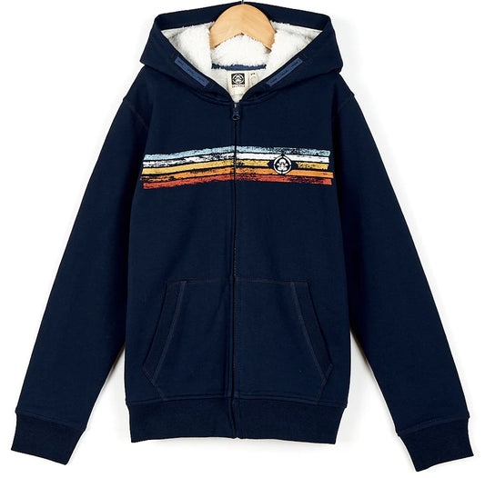 Saltrock Kids Tok Stripe Fur Lined Zip Hoodie - Navy Blue
