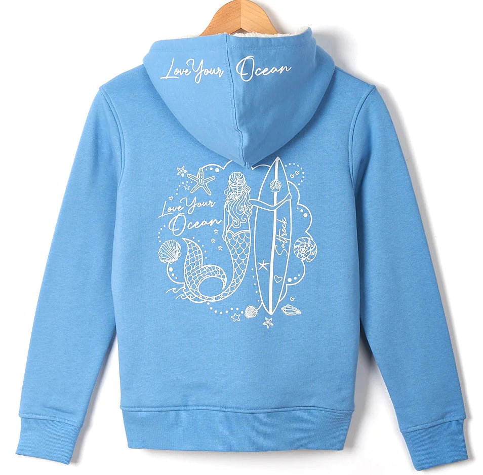 Saltrock Kids Mermaid Surf Fur Lined Zip Hoodie Light Blue