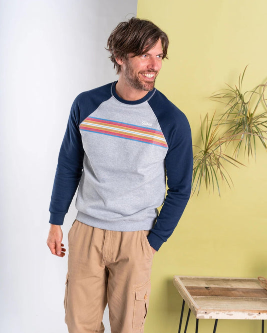 Saltrock Mens Classic Stripe Raglan Sweatshirt - Blue / Grey