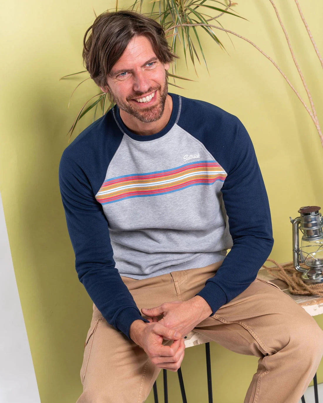 Saltrock Mens Classic Stripe Raglan Sweatshirt - Blue / Grey