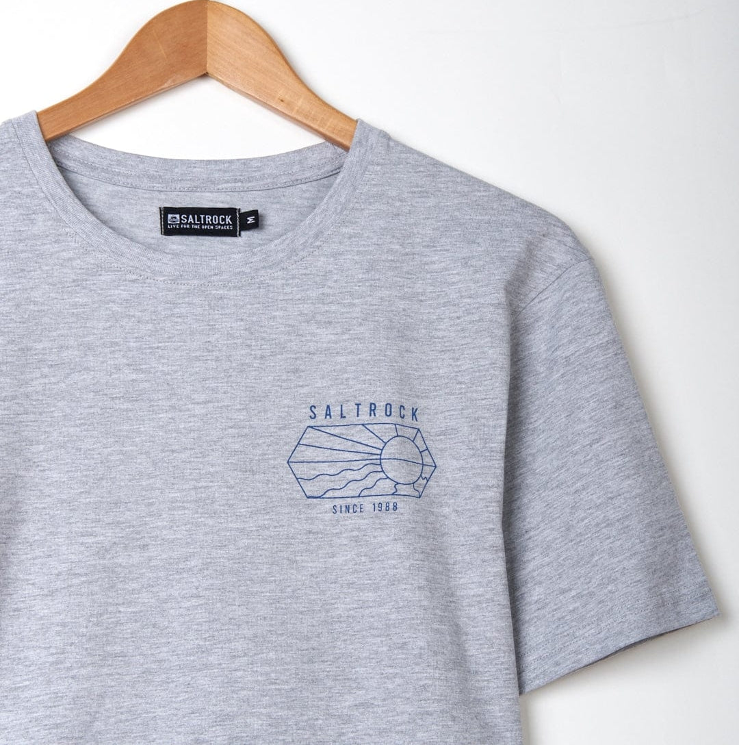 Men's Vantage Outline tee in Grey from Saltrock with short sleeves, large print on the back and a smaller version on the front.