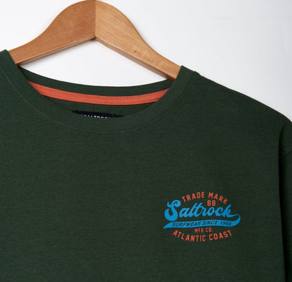 Men's Saltrock Home Run short sleeve tee in Dark Green with small print on the front.