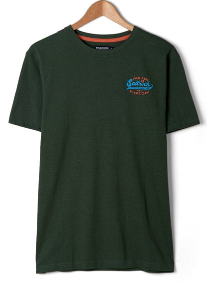 Home Run print men's crew neck short sleeve t-shirt from Saltrock in Dark Green.
