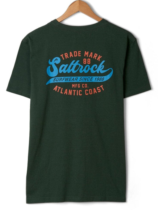 Saltrock men's Home Run print short sleeve t-shirt in Dark Green.