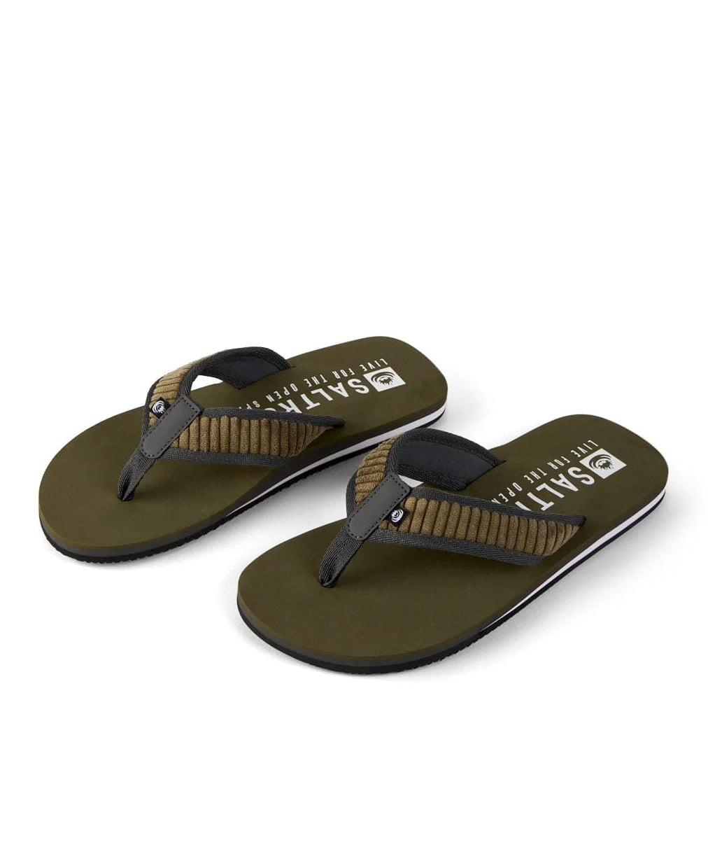 Saltrock Mens Lines Corduroy Flip Flops - Green