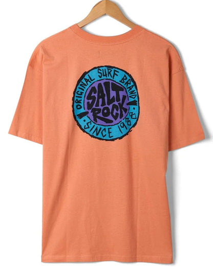 Saltrock men's Original SR short sleeve tee in Peach with large circular retro style logo on the back.