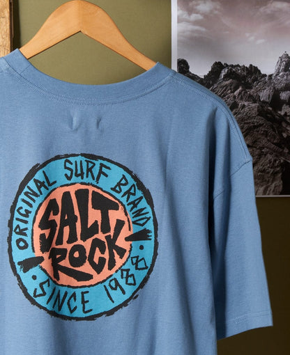 Saltrock men's Original SR retro style circular logo print t-shirt in Blue.
