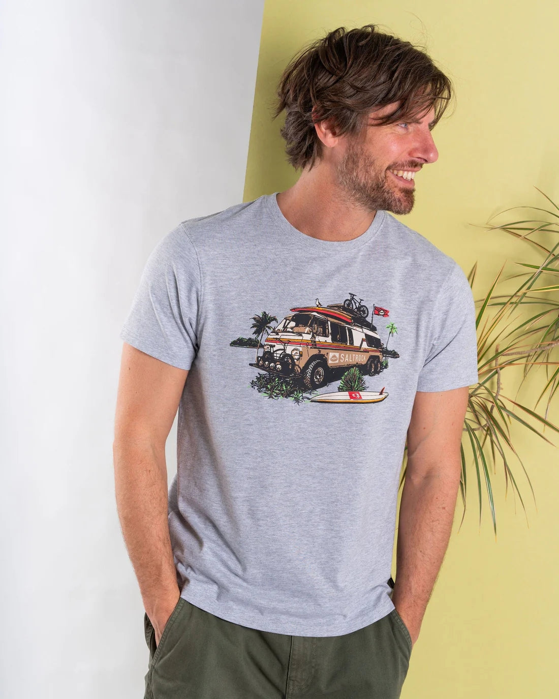 Saltrock Mens Retro Camper Short Sleeve T-Shirt - Grey