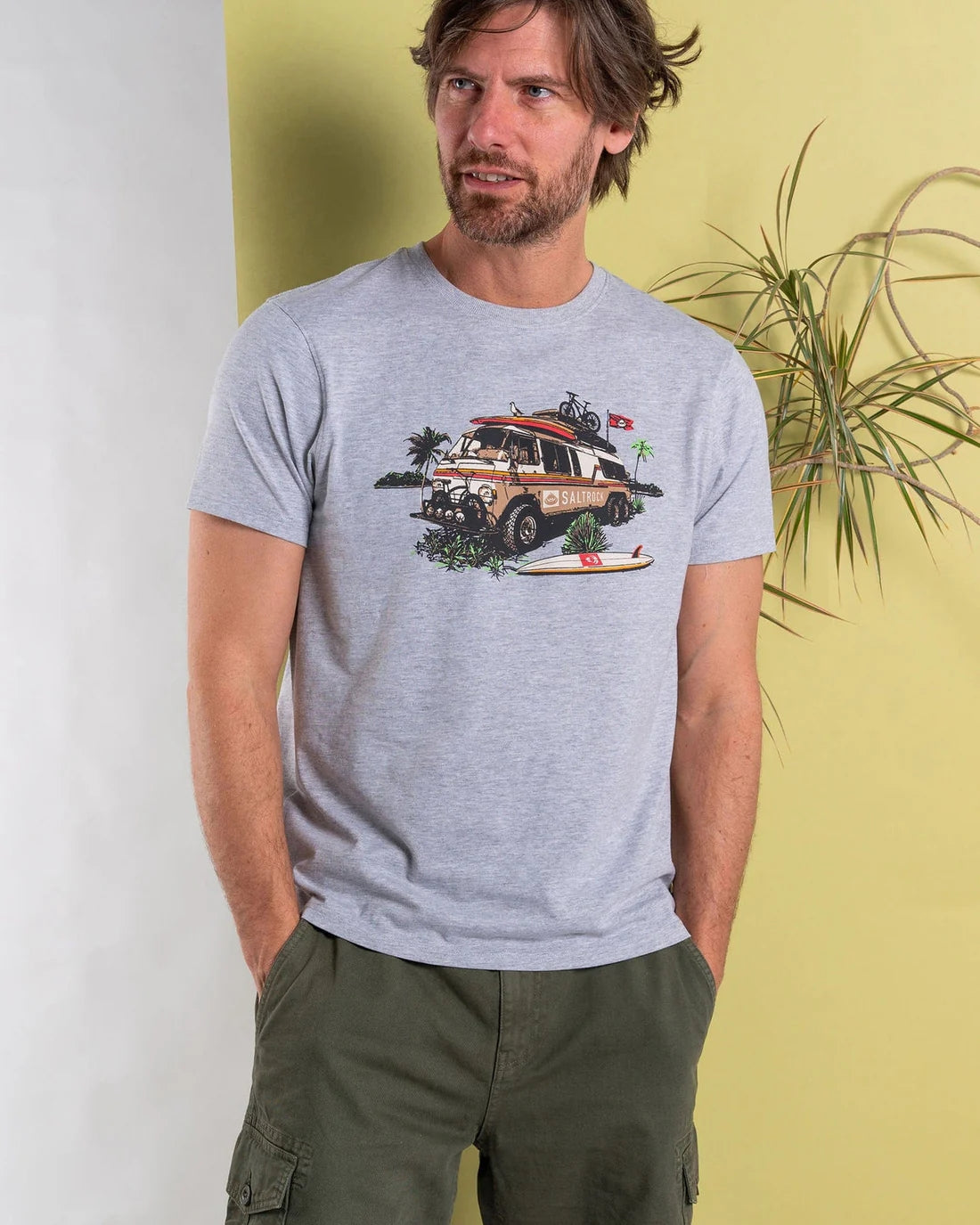 Saltrock Mens Retro Camper Short Sleeve T-Shirt - Grey