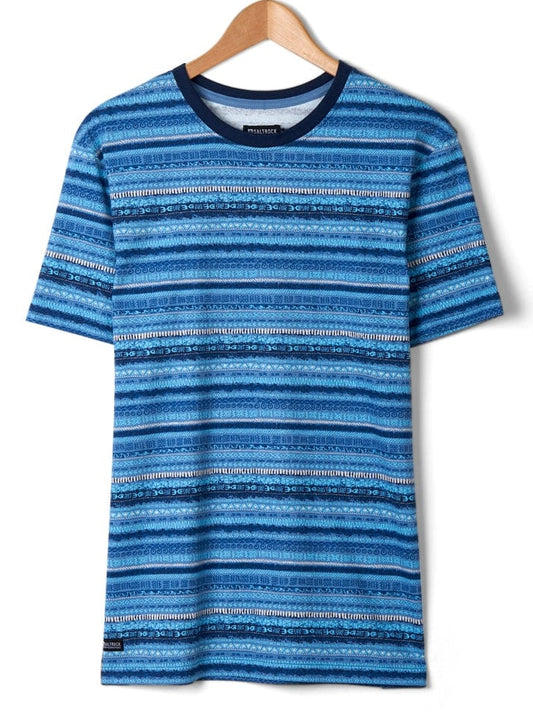 Saltrock men's short sleeve Aztec stripe pattern tee in Blue.