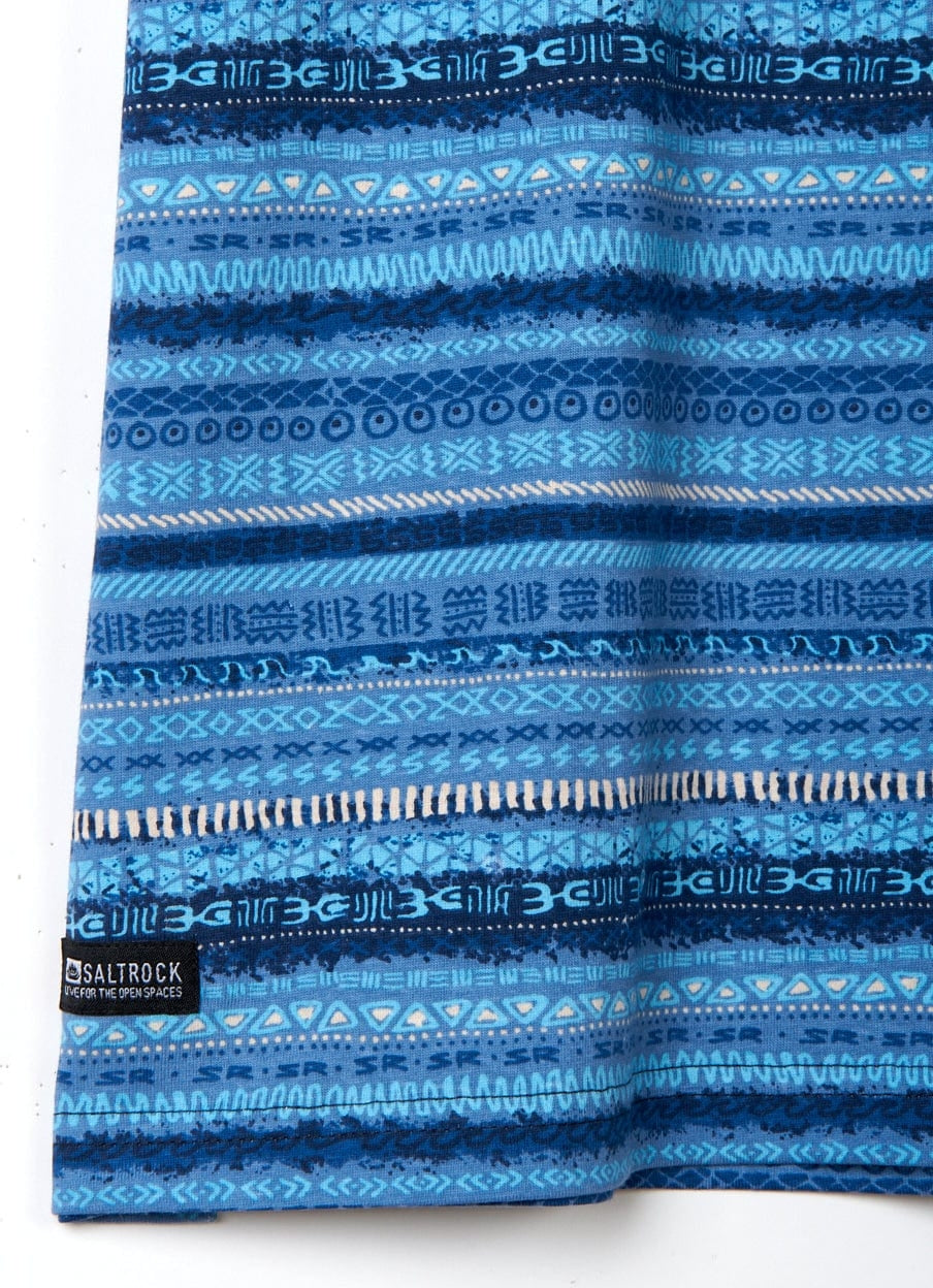 Aztec stripe pattern blue men's Marks style tee from Saltrock.