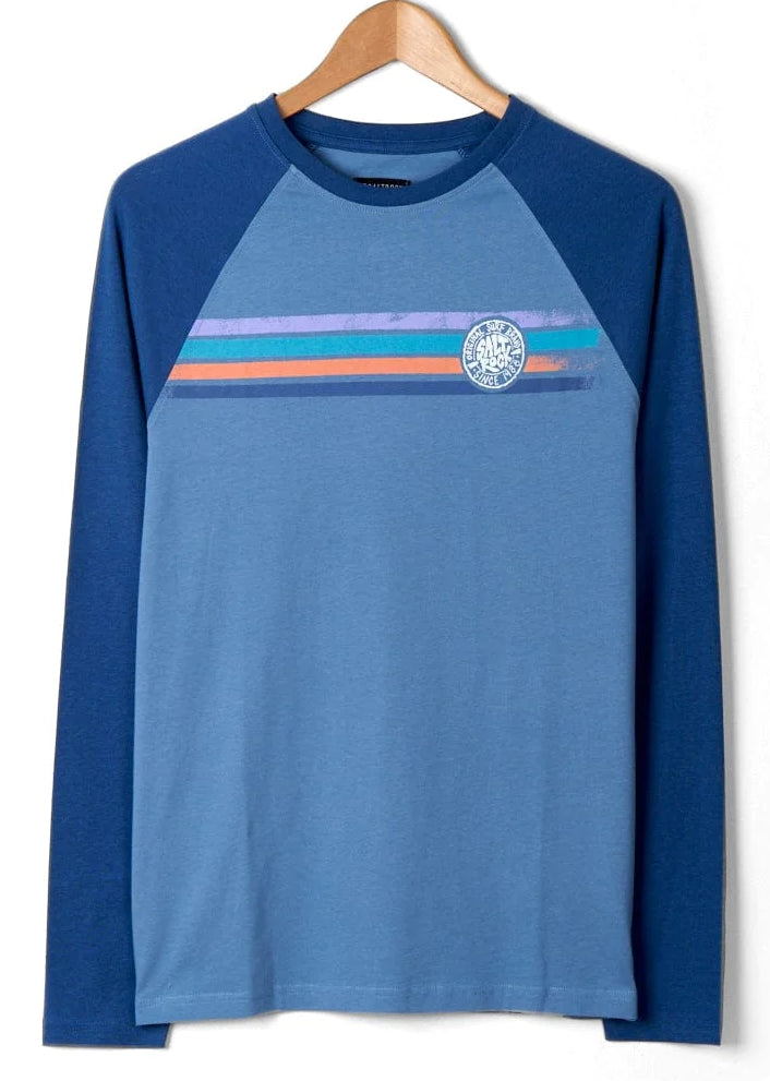 Saltrock men's Spray stripe long sleeve t-shirt in blue.