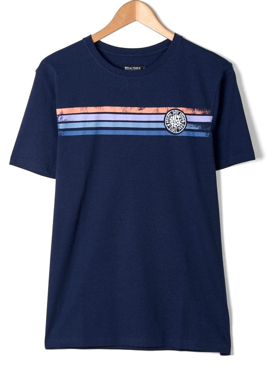 Saltrock men's short sleeve Spray Stripe printed tee in Navy Blue.
