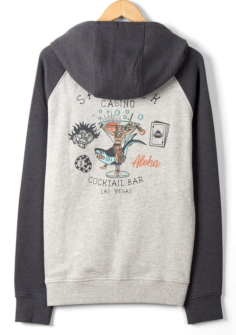 Saltrock men's Vegas Cocktail print raglan zip hoodie in grey.