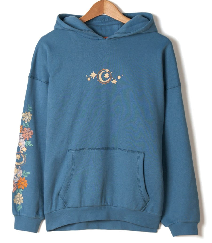 Saltrock women's Better Days hoodie in blue with floral moon print.