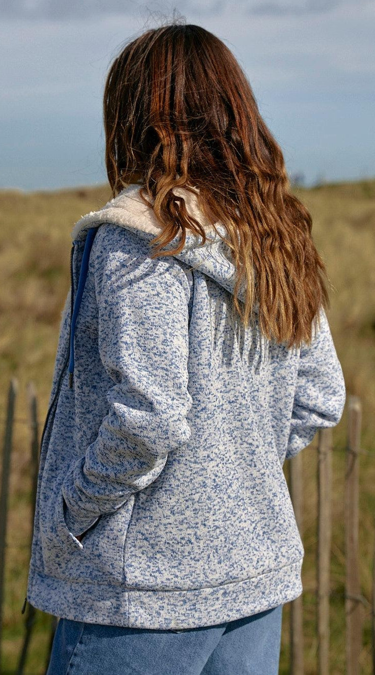 Full zip, fur lined blue women's hoodie from Saltrock