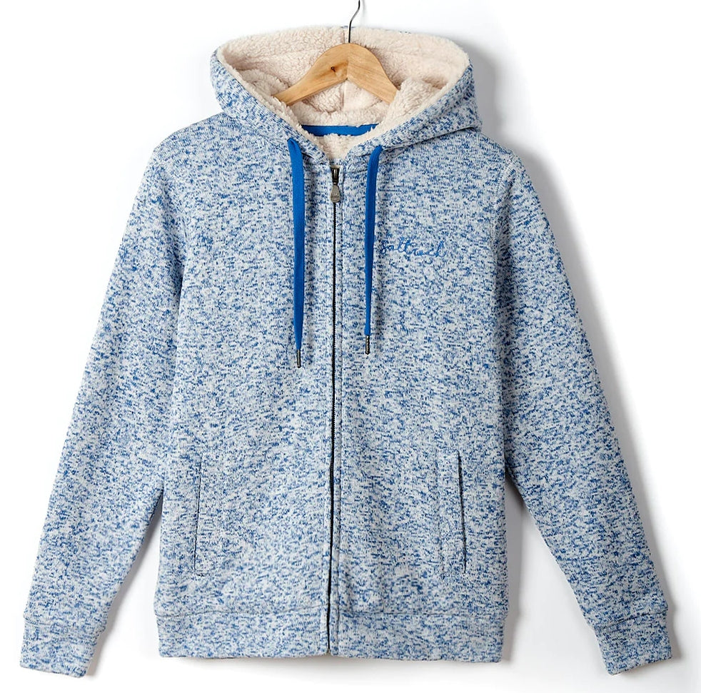 Women's fur lined blue Galak hoodie from Saltrock