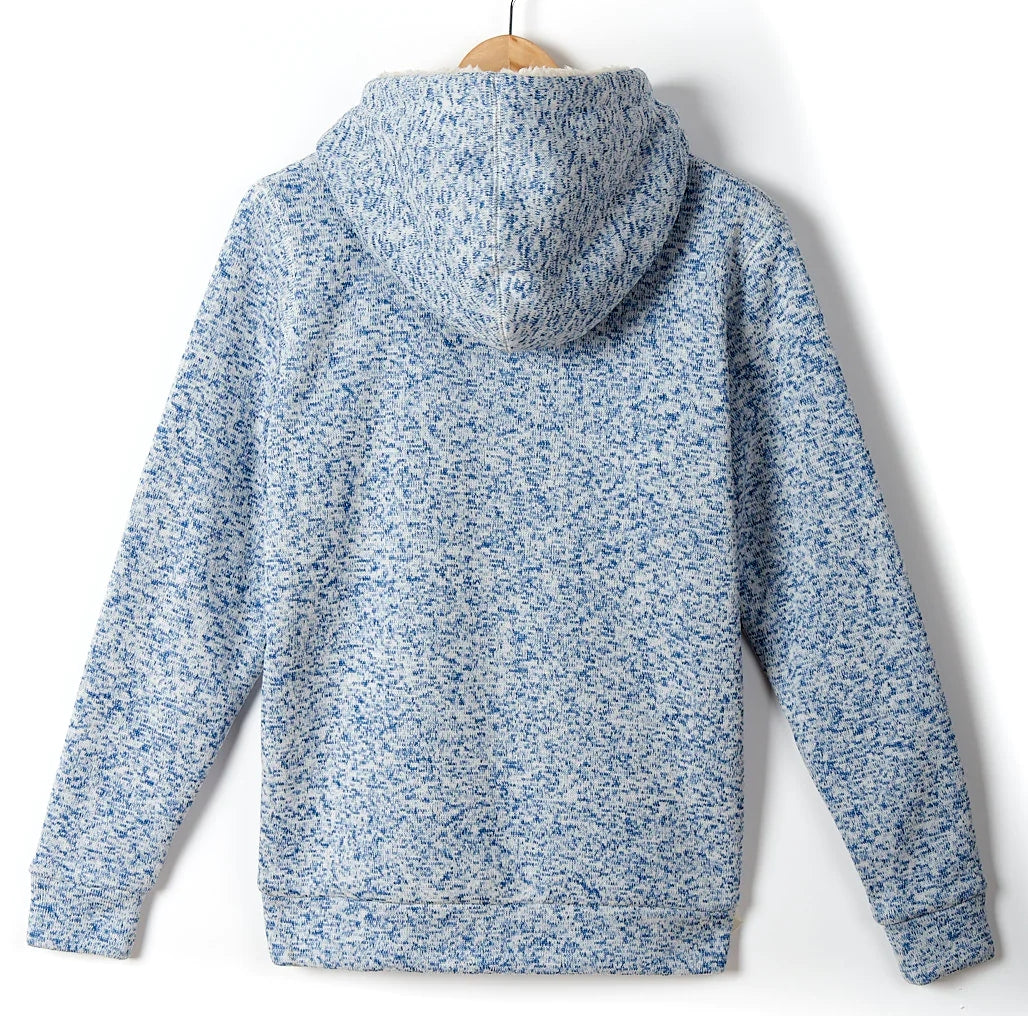 Women's Galak hoody from Saltrock in mottled blue with a faux fur lining.