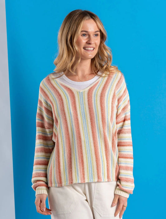 Saltrock Womens Camps V-Neck Vertical Stripe Knitted Jumper - Cream