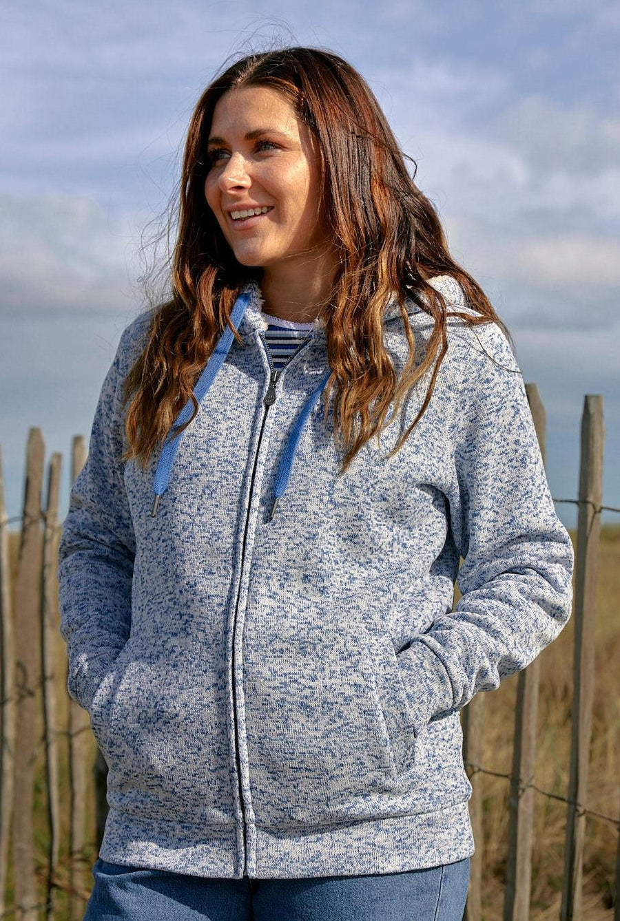 Blue women's fur lined hooded sweatshirt from Saltrock.